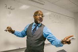 College professor teaching in a classroom