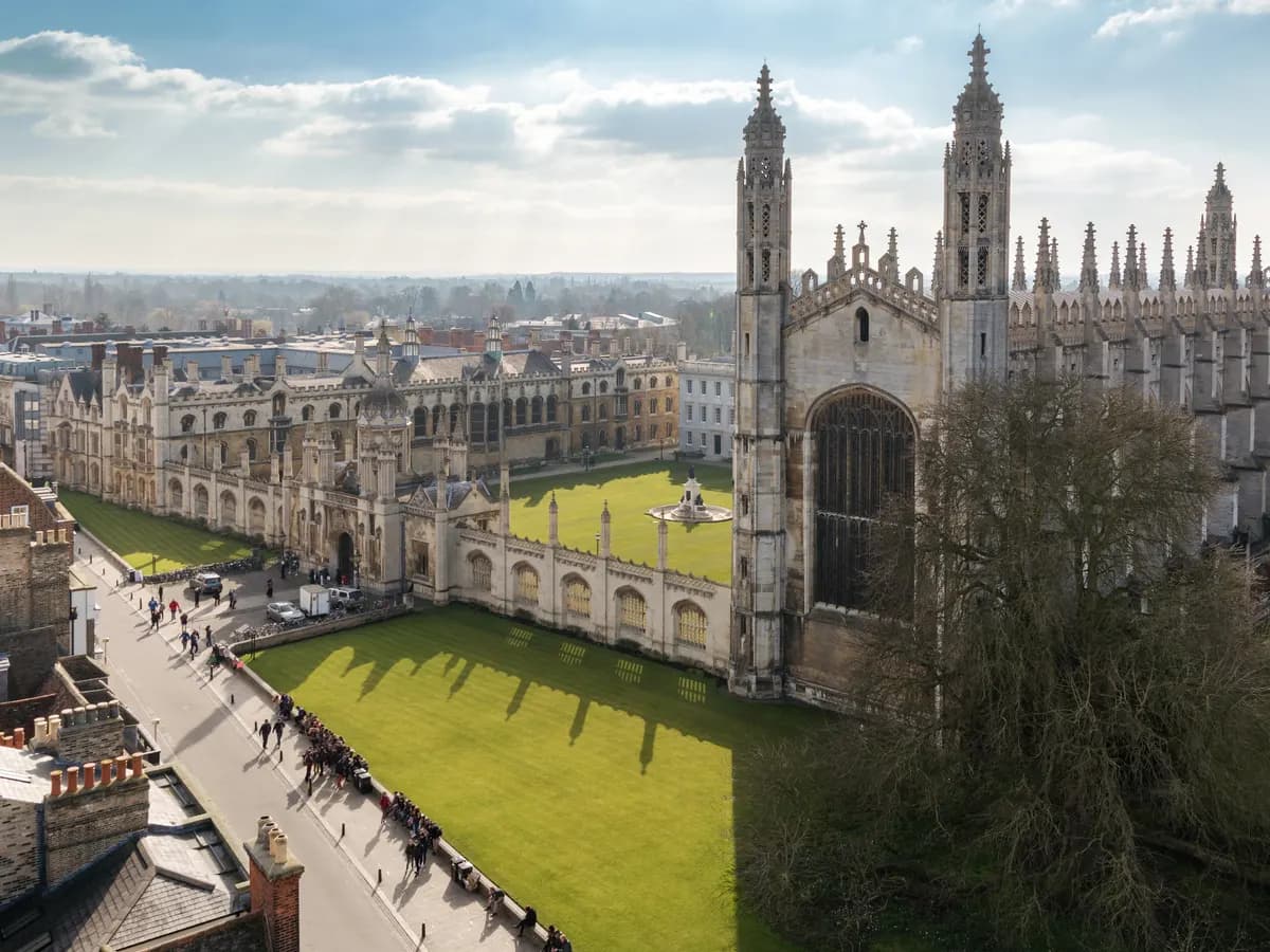 Academic Jobs The serene and scholarly ambiance of Cambridge, highlighting its historic colleges and verdant spaces
