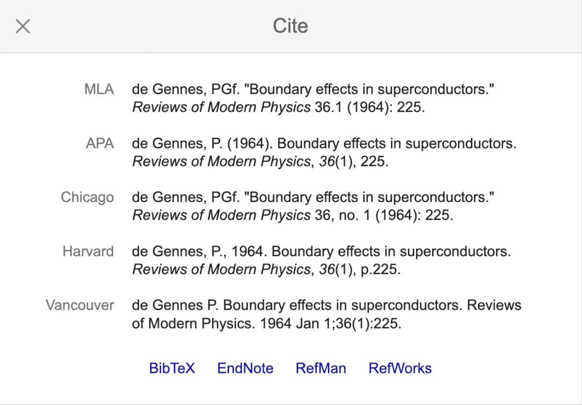 Google Scholar citation example