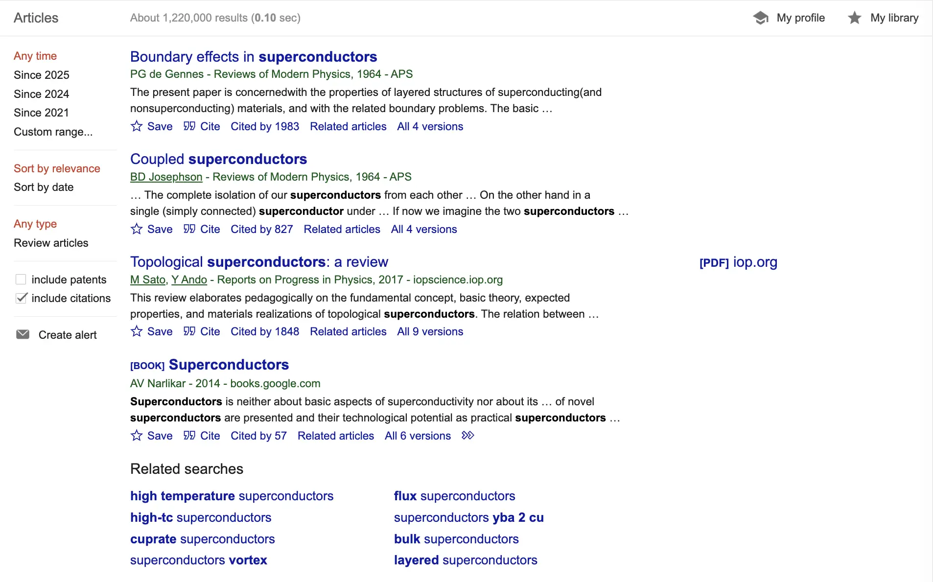 Google Scholar search results example