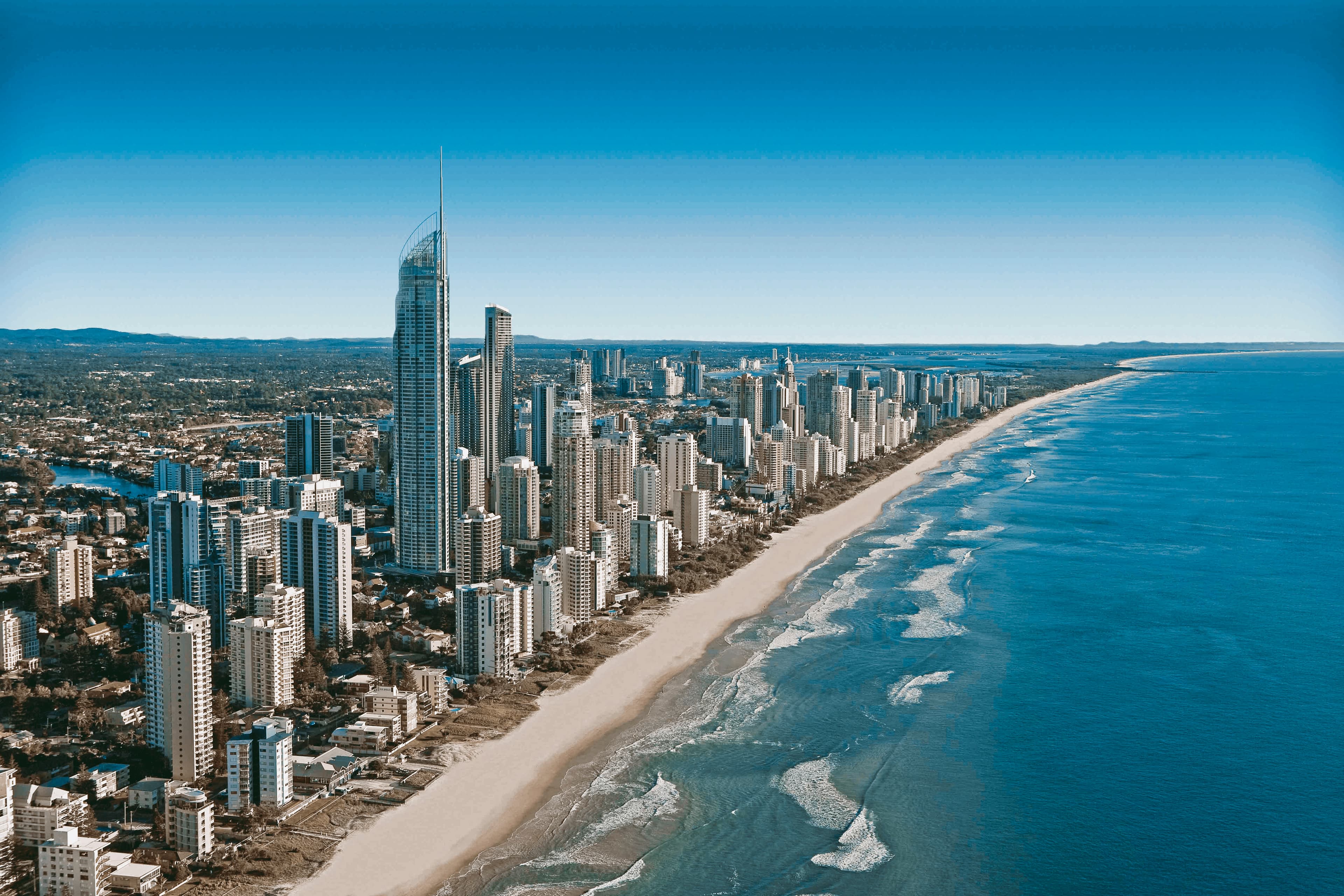 A picturesque view of Gold Coast's skyline and coastline