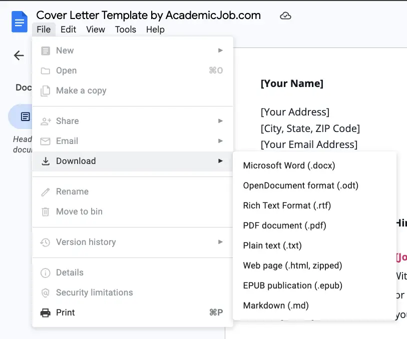 Cover Letter Preview
