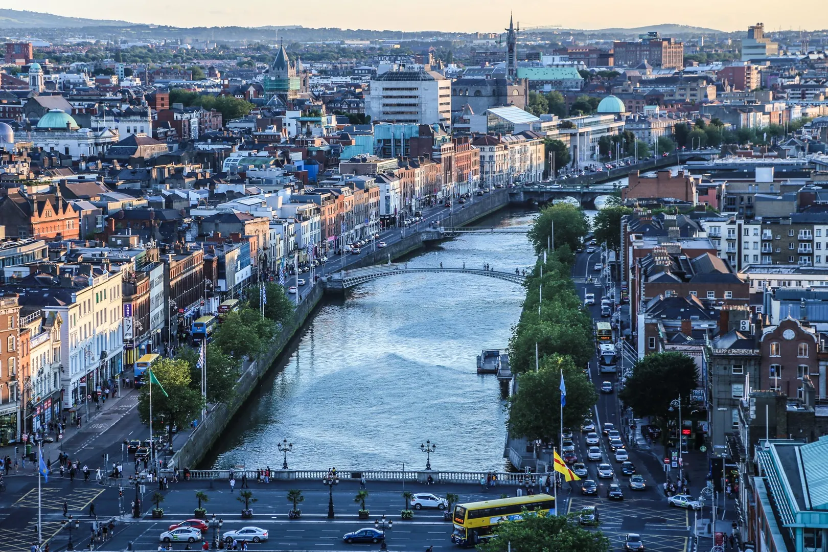 Scenic view of Dublin's historical architecture blending with modern academic institutions, symbolizing the city's rich educational heritage