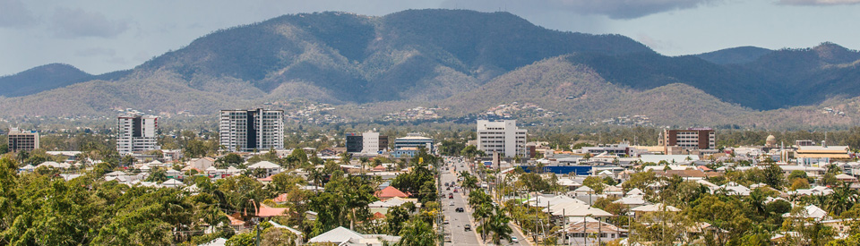 Academic Jobs Panoramic view of Rockhampton, Australia skyline with Fitzroy River