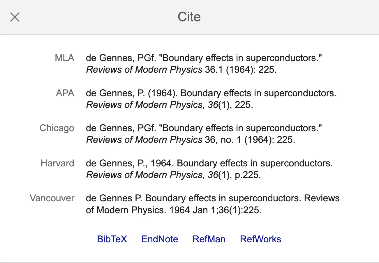 Google Scholar citation example