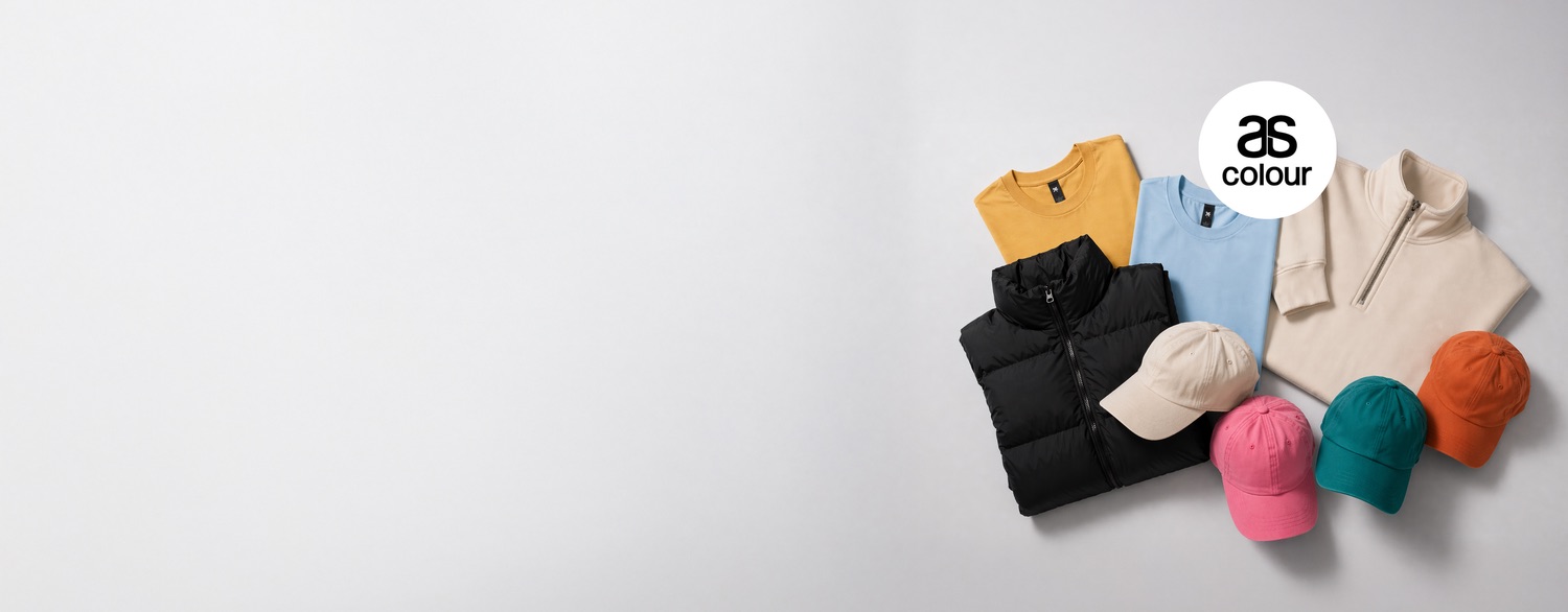 Folded branded apparel and caps for university merchandise